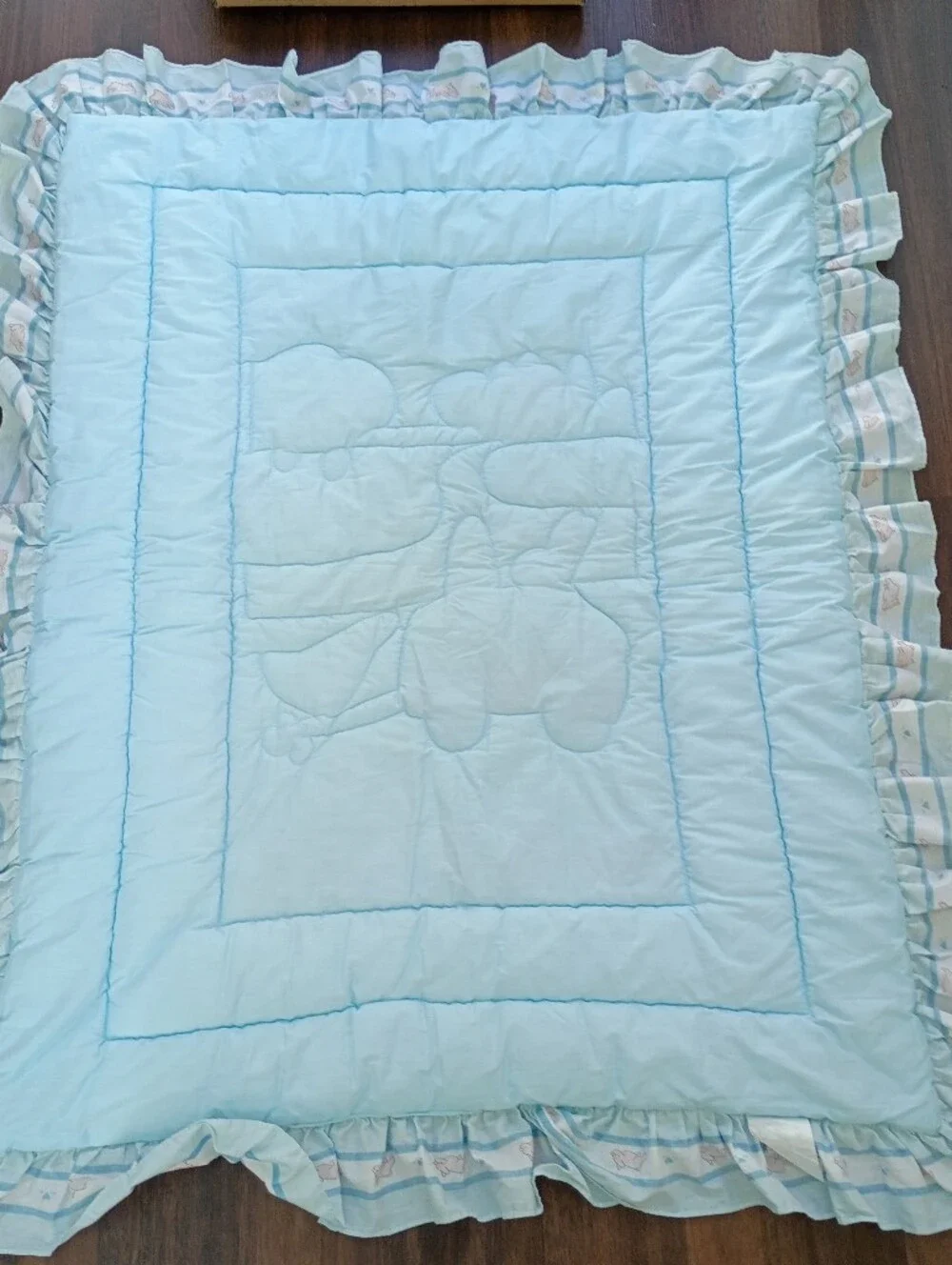 Vtg Red Calliope Quilt Baby Blanket Bunnies Hearts Made In USA 37